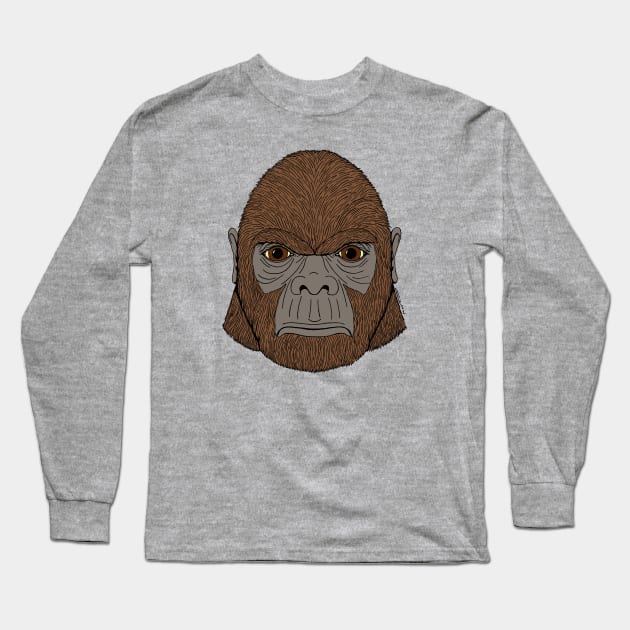 Bigfoot Portrait 1 (Ape-Like) Long Sleeve T-Shirt by AzureLionProductions